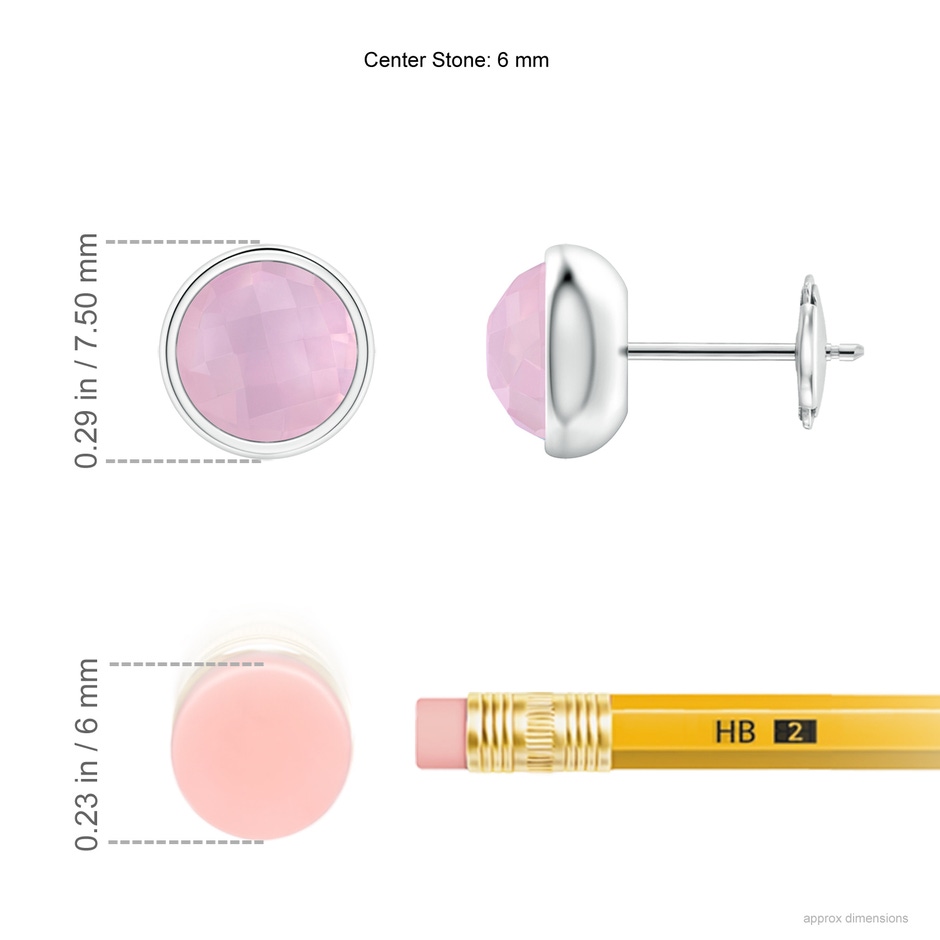 6mm AAAA Bezel Set Rose Quartz Solitaire Stud Earrings in White Gold ruler