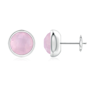 7mm AAA Bezel Set Rose Quartz Solitaire Stud Earrings in 18K White Gold