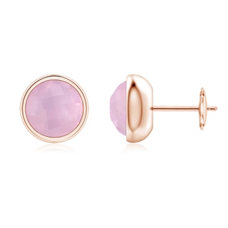 7mm AAAA Bezel Set Rose Quartz Solitaire Stud Earrings in 18K Rose Gold