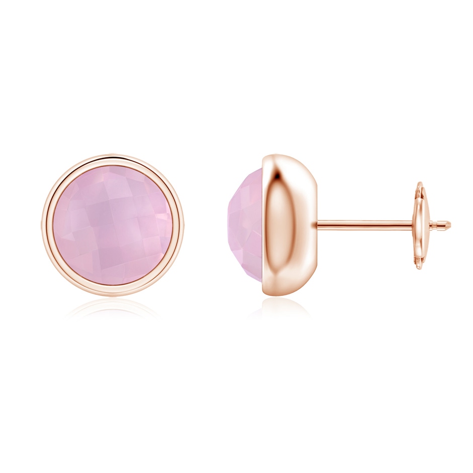 7mm AAAA Bezel Set Rose Quartz Solitaire Stud Earrings in Rose Gold 