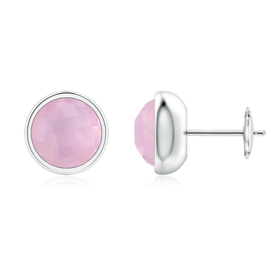 7mm AAAA Bezel Set Rose Quartz Solitaire Stud Earrings in White Gold 