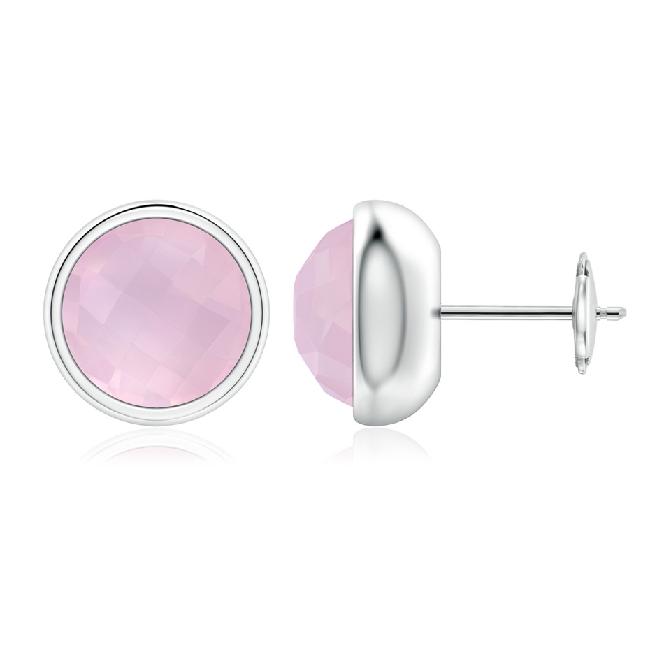 8mm AAA Bezel Set Rose Quartz Solitaire Stud Earrings in White Gold 