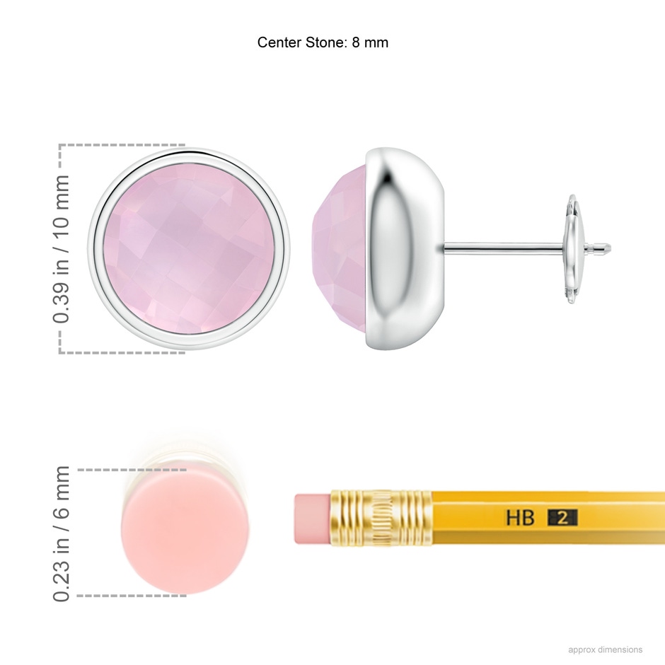 8mm AAA Bezel Set Rose Quartz Solitaire Stud Earrings in White Gold ruler