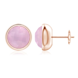 8mm AAAA Bezel Set Rose Quartz Solitaire Stud Earrings in 18K Rose Gold