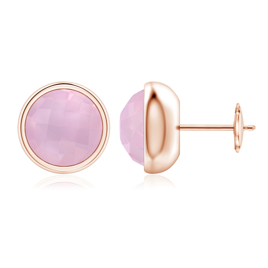 8mm AAAA Bezel Set Rose Quartz Solitaire Stud Earrings in Rose Gold 