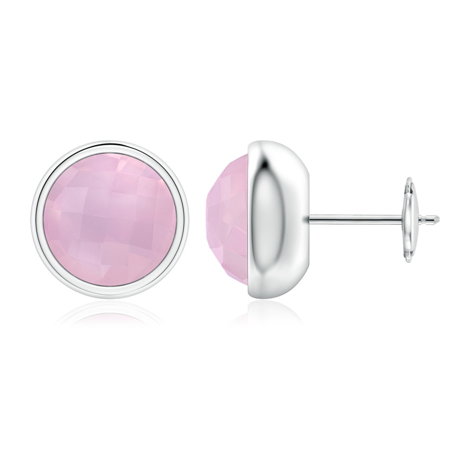 8mm AAAA Bezel Set Rose Quartz Solitaire Stud Earrings in White Gold 