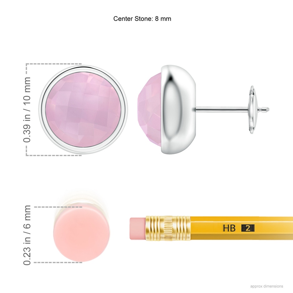 8mm AAAA Bezel Set Rose Quartz Solitaire Stud Earrings in White Gold ruler