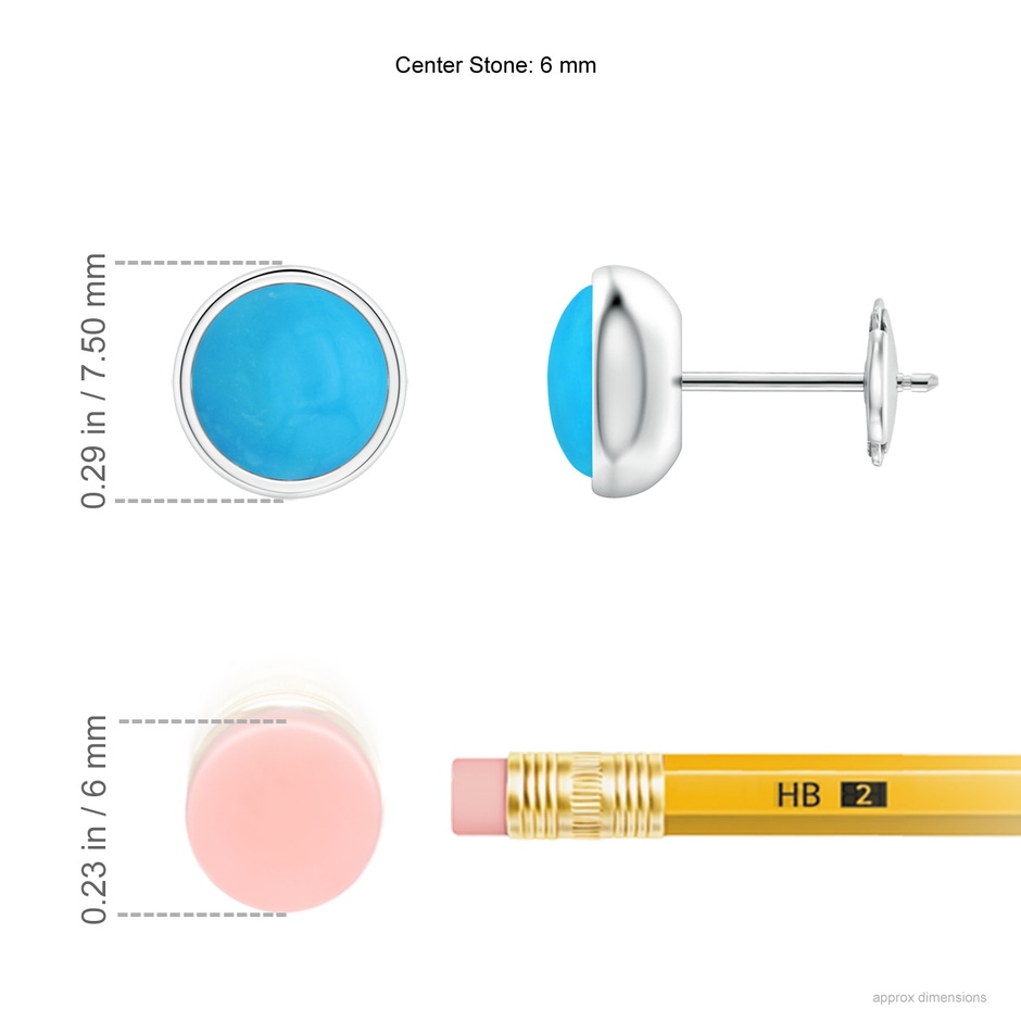 6mm AAAA Bezel Set Turquoise Solitaire Stud Earrings in White Gold Ruler