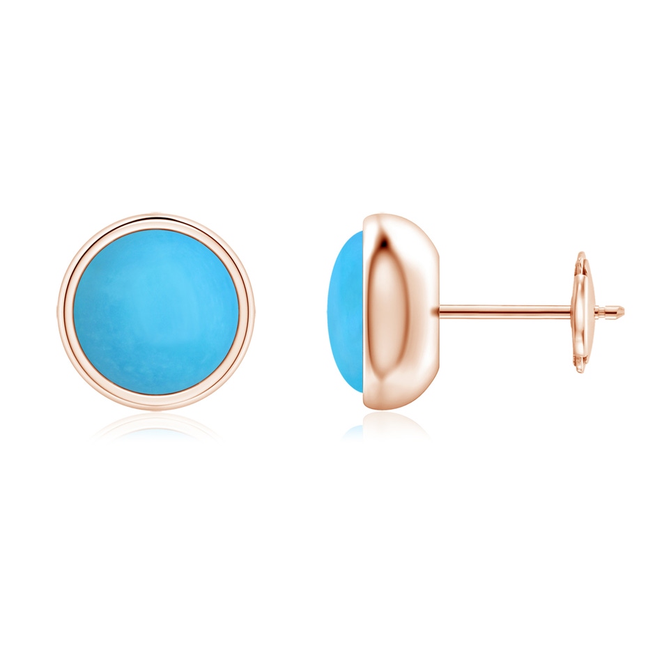 7mm AAA Bezel Set Turquoise Solitaire Stud Earrings in Rose Gold 