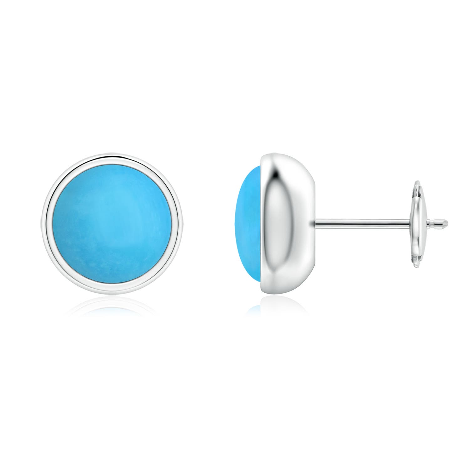 7mm AAA Bezel Set Turquoise Solitaire Stud Earrings in White Gold