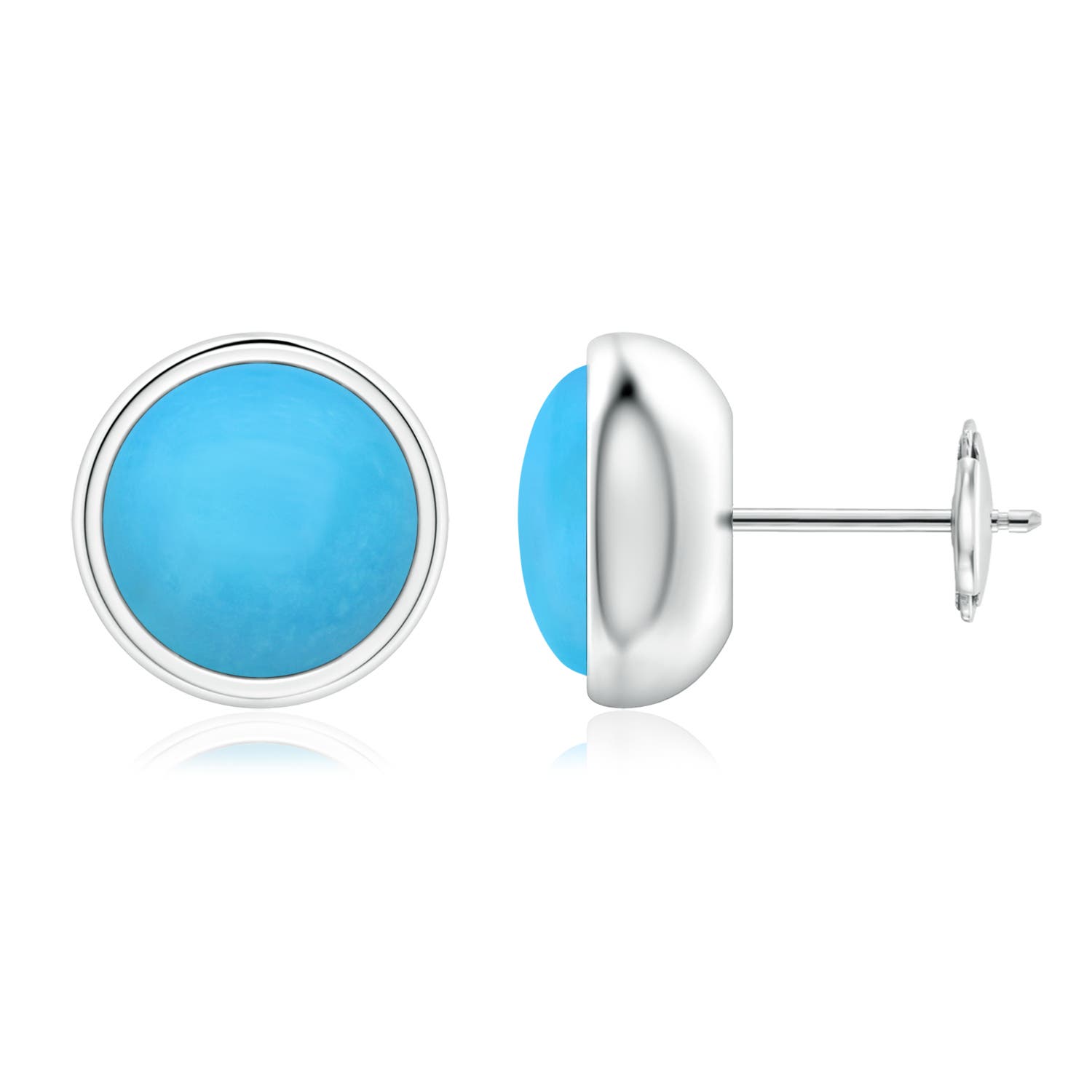 8mm AAA Bezel Set Turquoise Solitaire Stud Earrings in White Gold