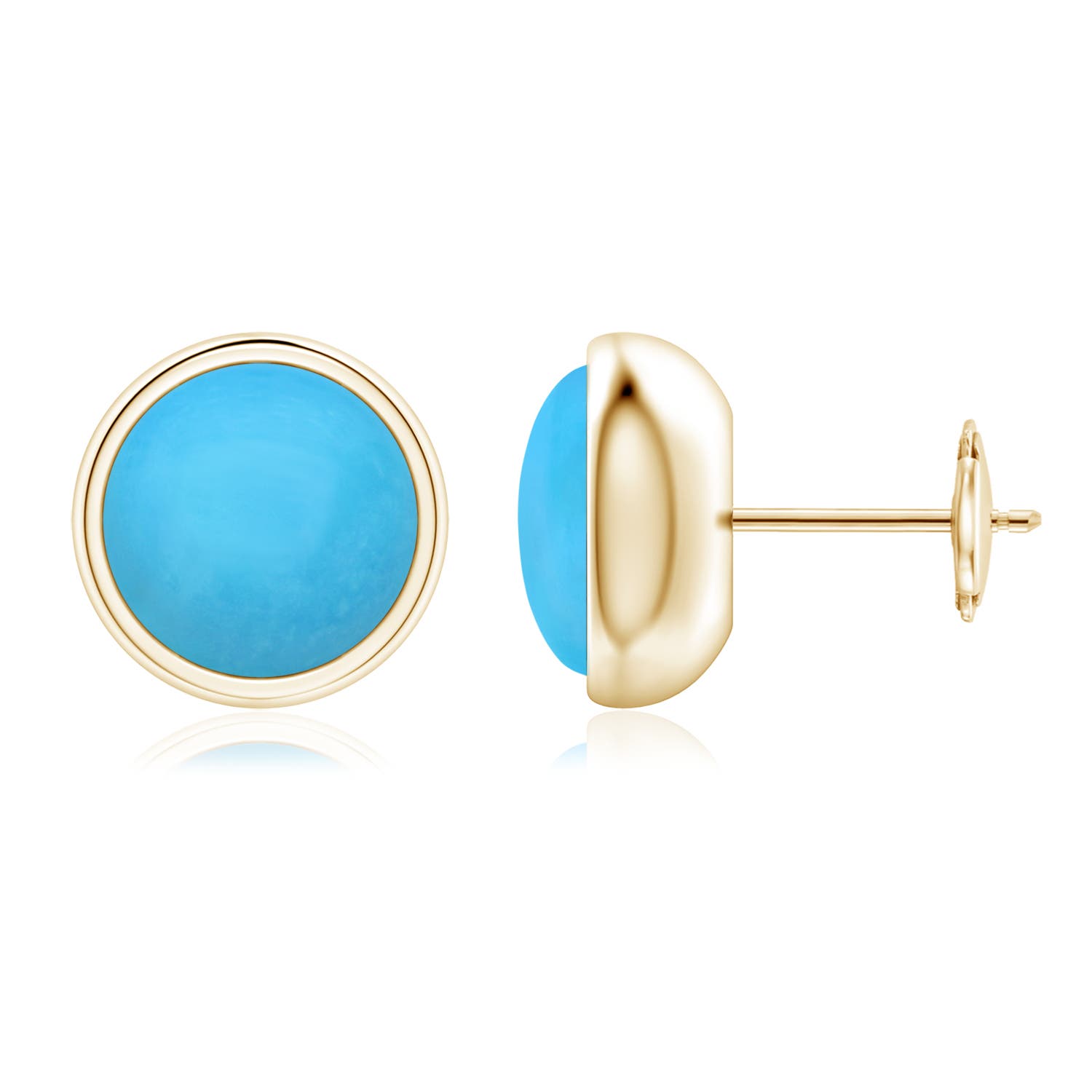 8mm AAA Bezel Set Turquoise Solitaire Stud Earrings in Yellow Gold