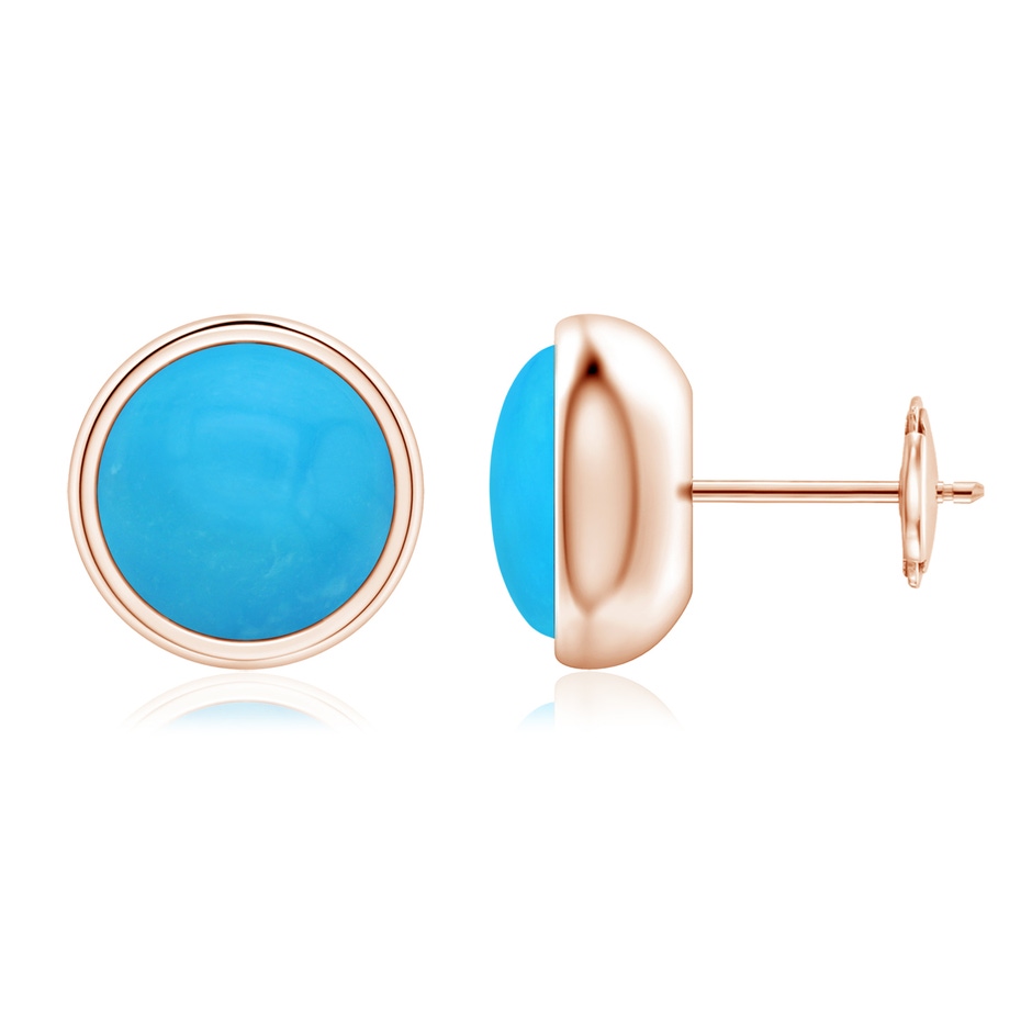 8mm AAAA Bezel Set Turquoise Solitaire Stud Earrings in Rose Gold 