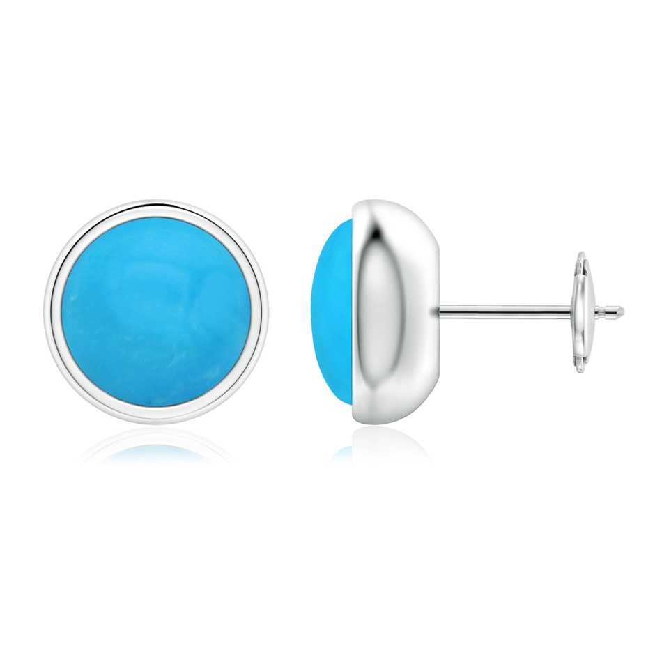 8mm AAAA Bezel Set Turquoise Solitaire Stud Earrings in White Gold 