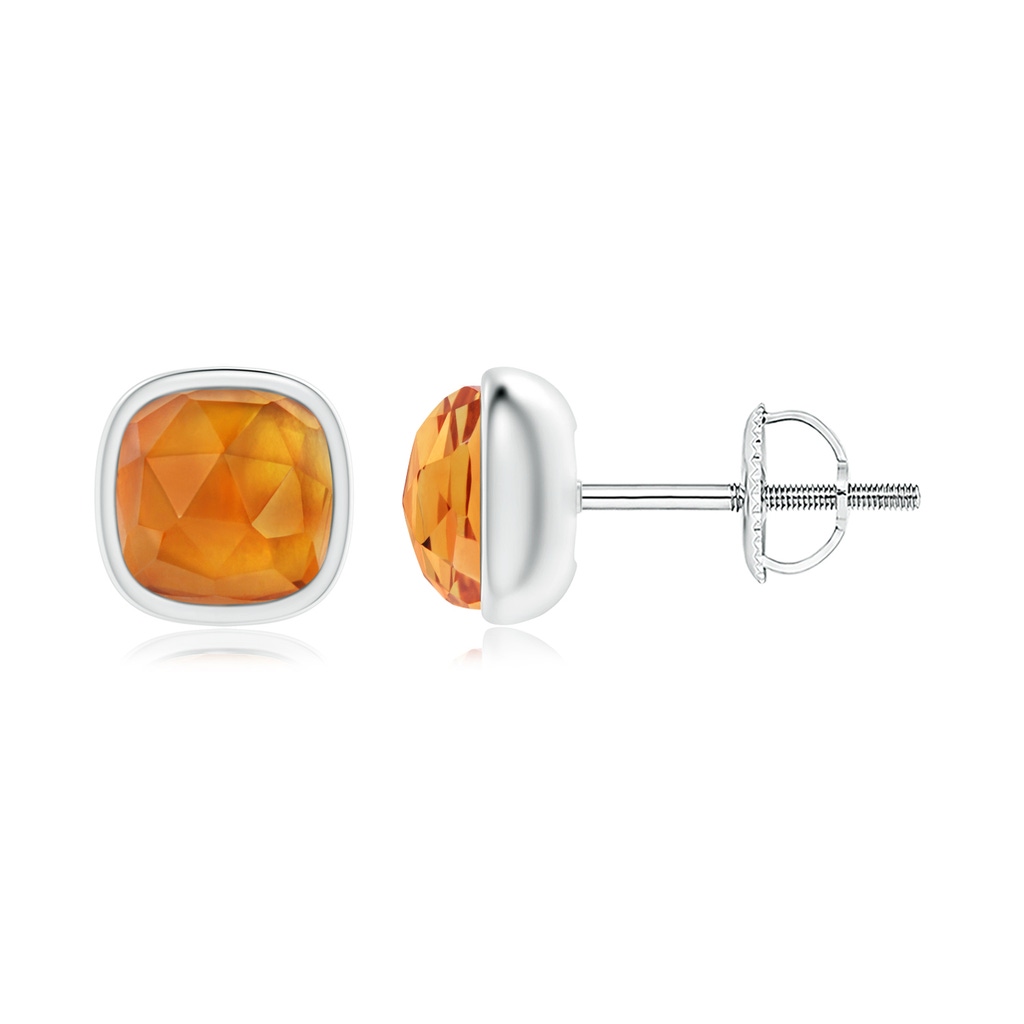 5mm AAA Bezel Set Cushion Citrine Solitaire Stud Earrings in White Gold