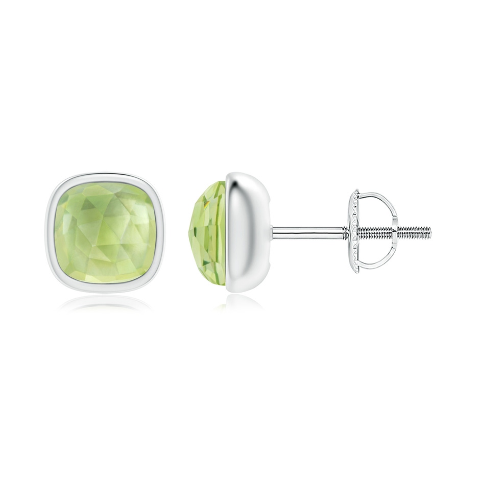 5mm AAA Bezel Set Cushion Peridot Solitaire Stud Earrings in White Gold 