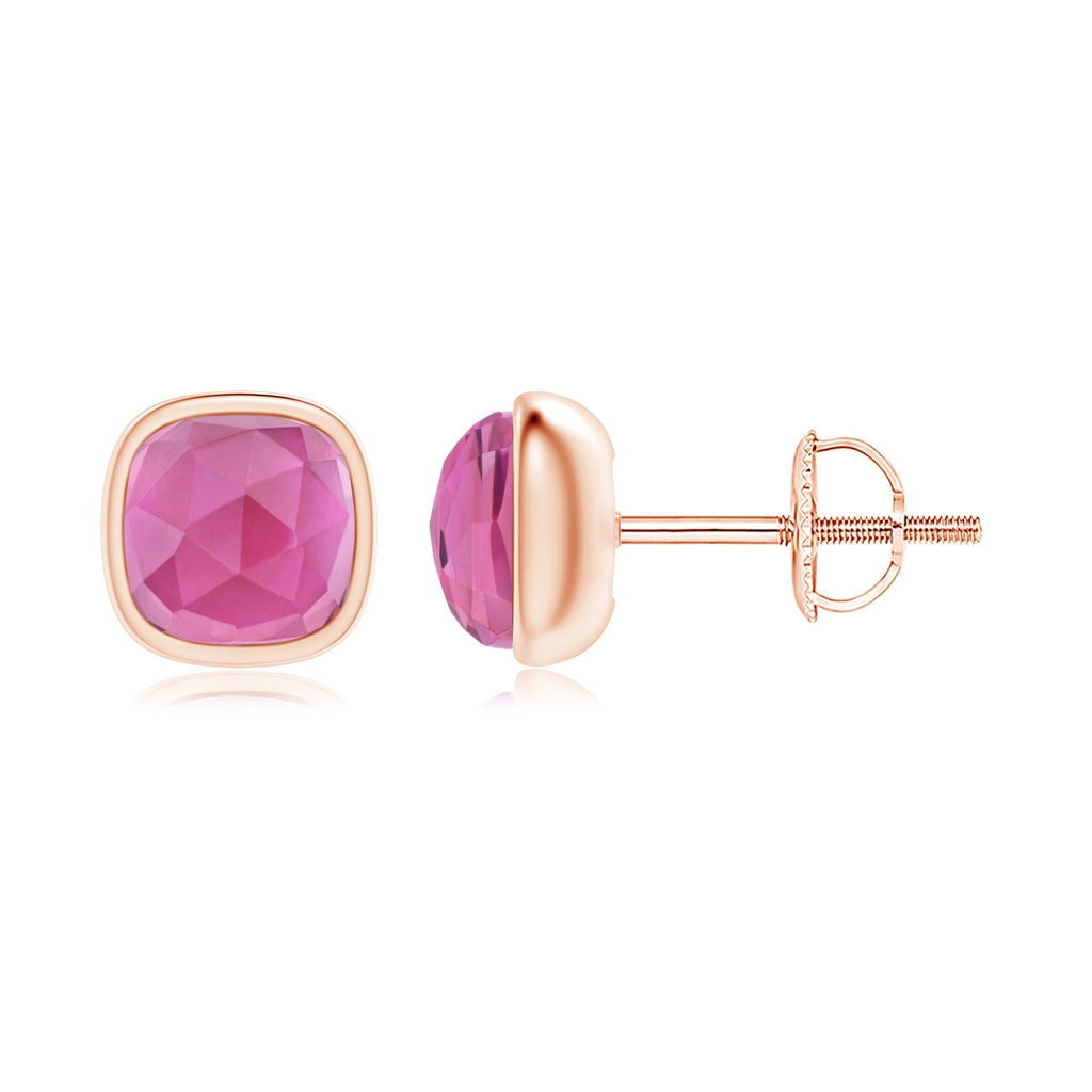 5mm AAA Bezel Set Cushion Pink Tourmaline Solitaire Stud Earrings in Rose Gold