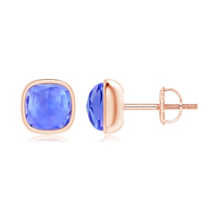 5mm AAA Bezel Set Cushion Tanzanite Solitaire Stud Earrings in Rose Gold