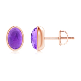 6x4mm AAA Bezel Set Oval Amethyst Solitaire Stud Earrings in Rose Gold