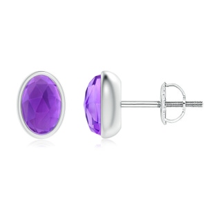 6x4mm AAA Bezel Set Oval Amethyst Solitaire Stud Earrings in White Gold