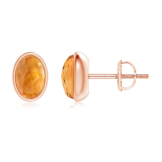 6x4mm AAA Bezel Set Oval Citrine Solitaire Stud Earrings in Rose Gold