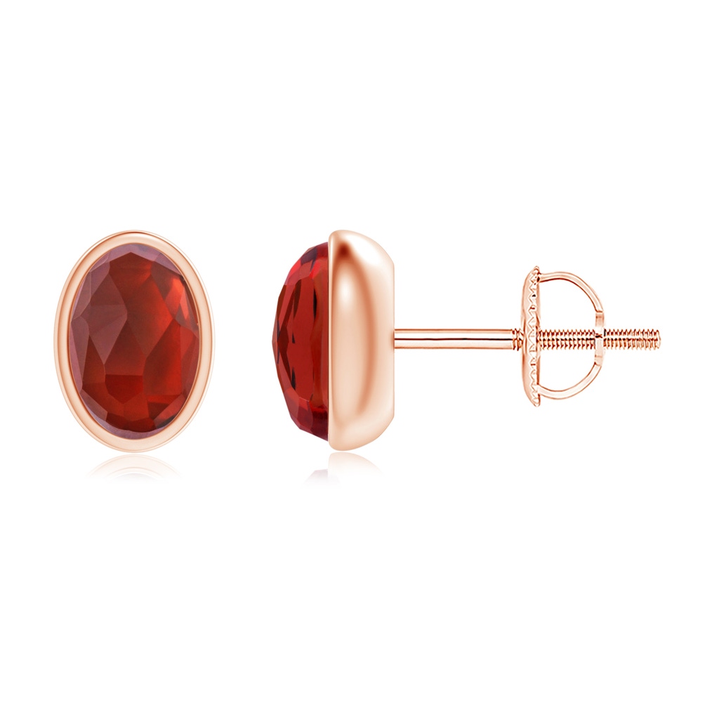 6x4mm AAA Bezel Set Oval Garnet Solitaire Stud Earrings in Rose Gold