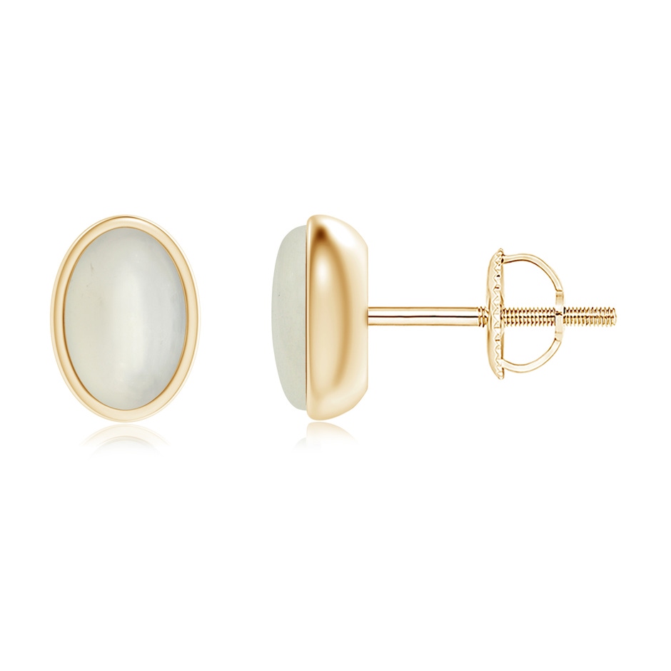 6x4mm AAA Bezel Set Oval Moonstone Solitaire Stud Earrings in Yellow Gold 