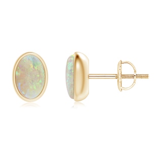 6x4mm AAA Bezel Set Oval Opal Solitaire Stud Earrings in 9K Yellow Gold