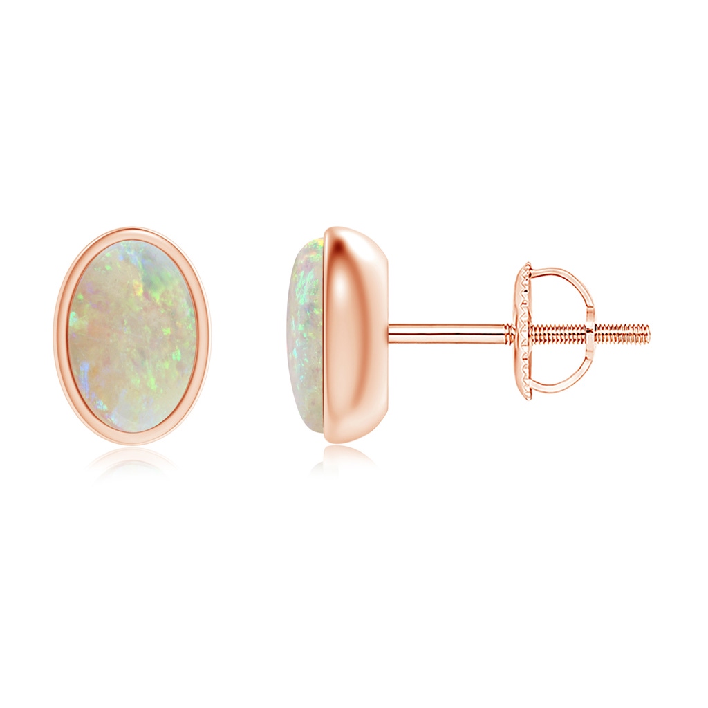 6x4mm AAA Bezel Set Oval Opal Solitaire Stud Earrings in Rose Gold