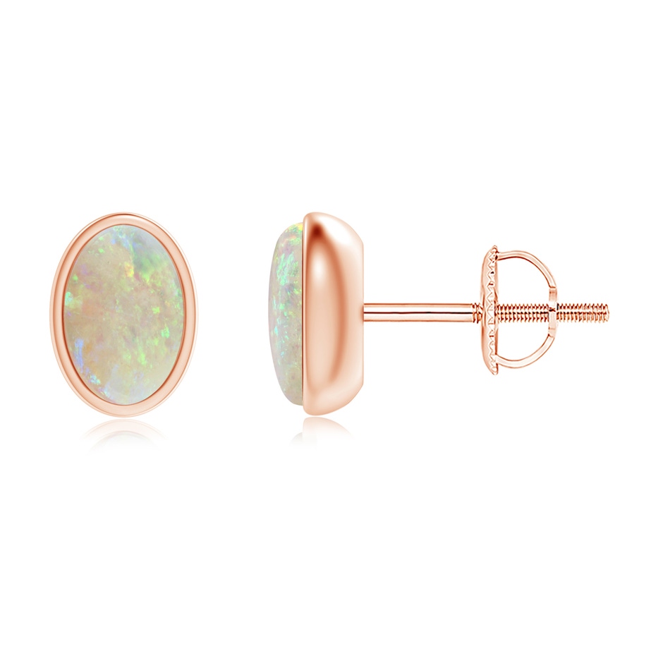 6x4mm AAA Bezel Set Oval Opal Solitaire Stud Earrings in Rose Gold 