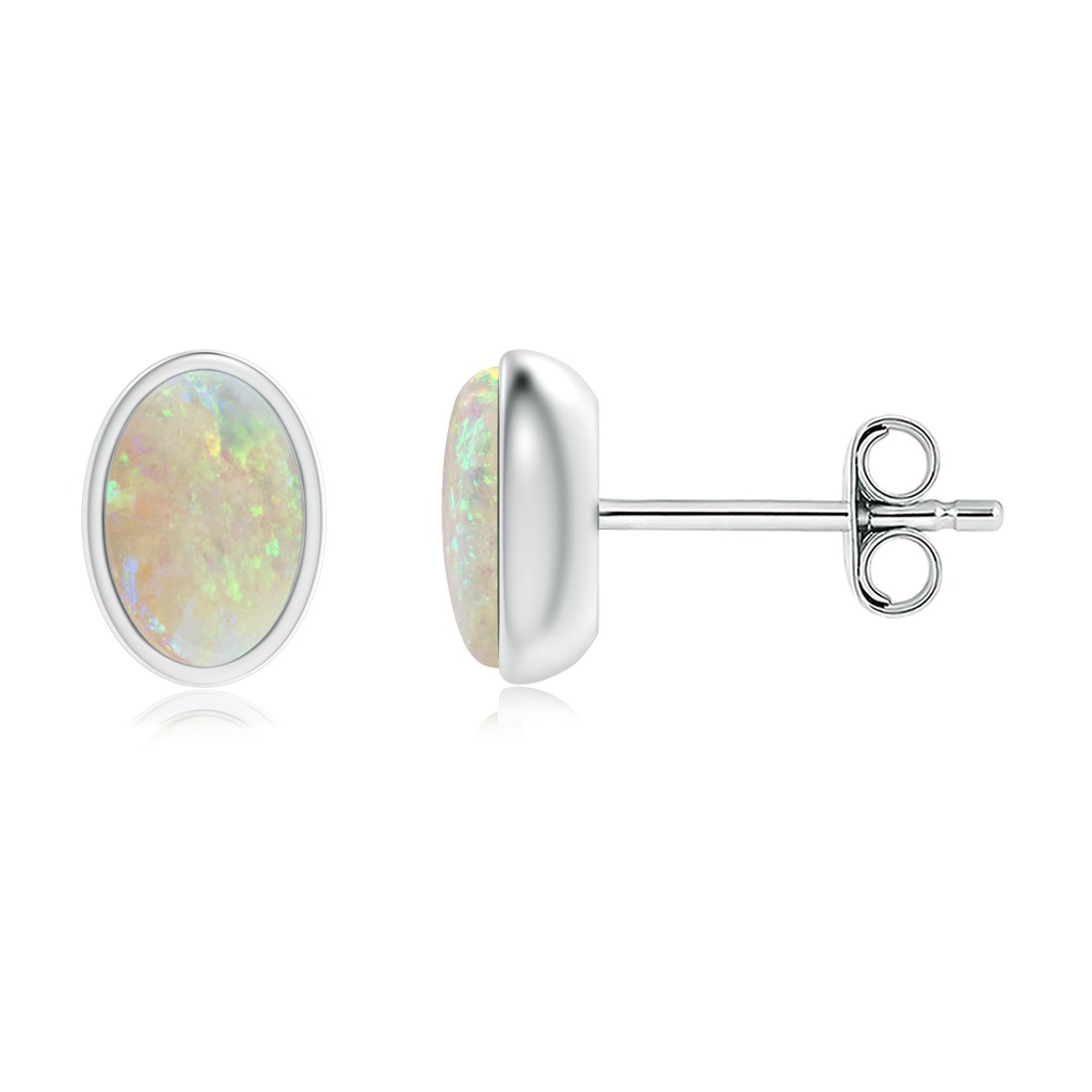 6x4mm AAA Bezel Set Oval Opal Solitaire Stud Earrings in S999 Silver