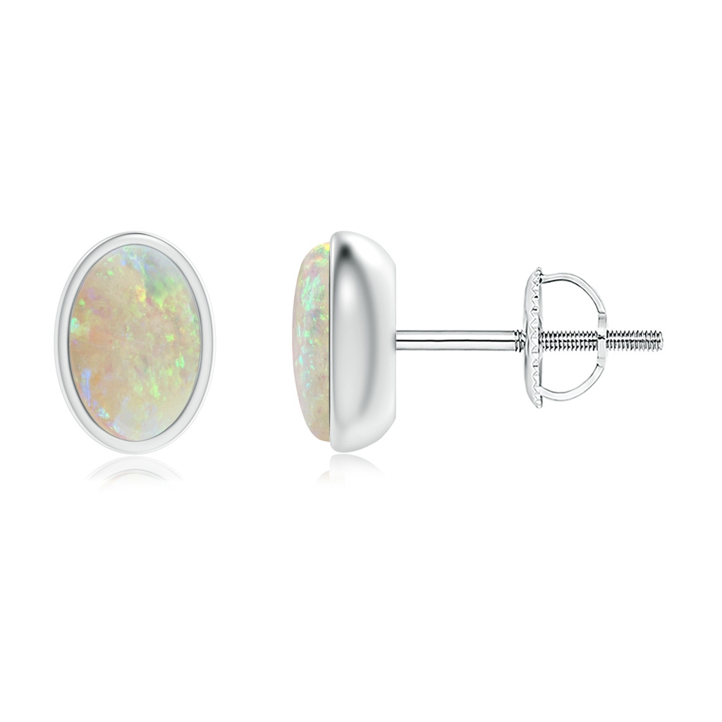 6x4mm AAA Bezel Set Oval Opal Solitaire Stud Earrings in White Gold