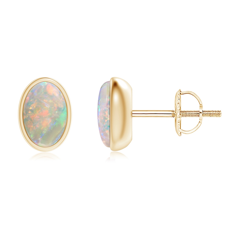 6x4mm AAAA Bezel Set Oval Opal Solitaire Stud Earrings in 10K Yellow Gold