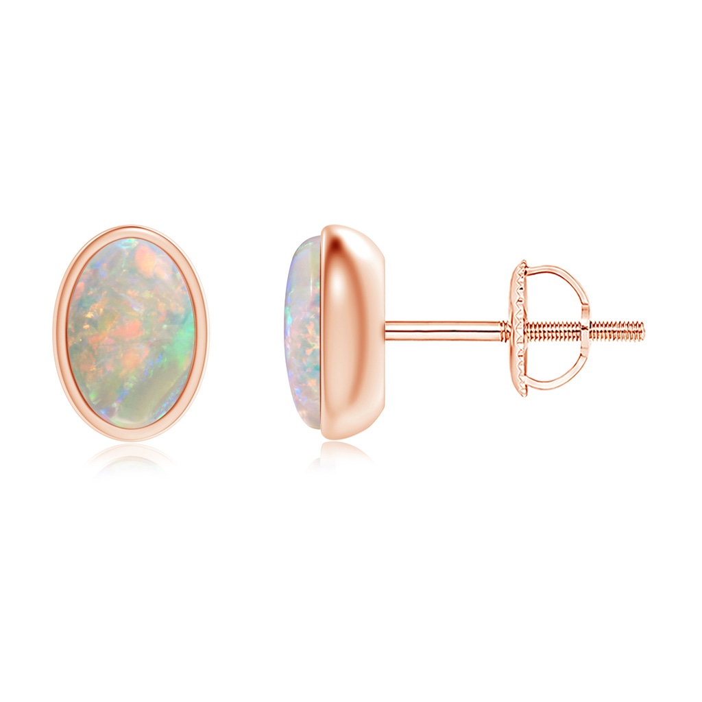 6x4mm AAAA Bezel Set Oval Opal Solitaire Stud Earrings in 18K Rose Gold