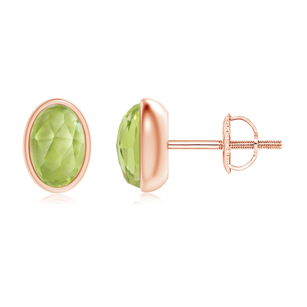 6x4mm AAA Bezel Set Oval Peridot Solitaire Stud Earrings in Rose Gold