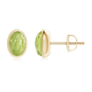 6x4mm AAA Bezel Set Oval Peridot Solitaire Stud Earrings in Yellow Gold