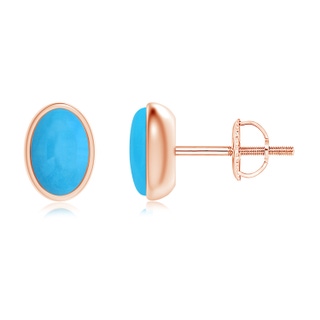 6x4mm AAA Bezel Set Oval Turquoise Solitaire Stud Earrings in Rose Gold
