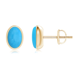 6x4mm AAA Bezel Set Oval Turquoise Solitaire Stud Earrings in Yellow Gold