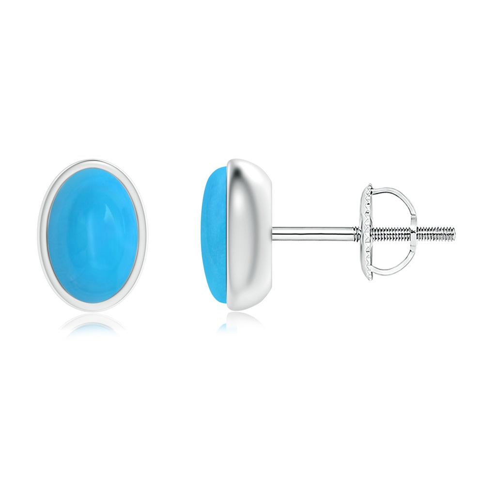 6x4mm AAAA Bezel Set Oval Turquoise Solitaire Stud Earrings in 18K White Gold
