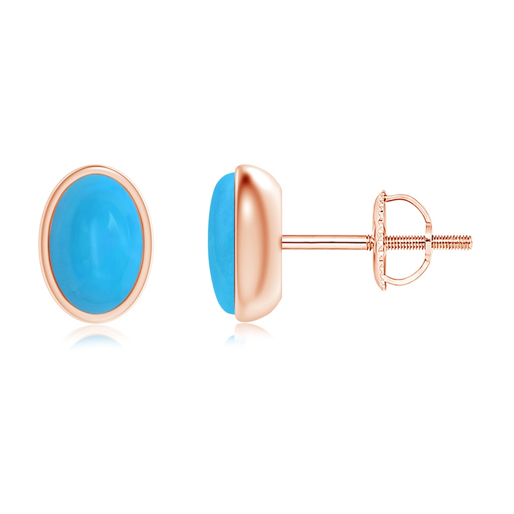 6x4mm AAAA Bezel Set Oval Turquoise Solitaire Stud Earrings in Rose Gold