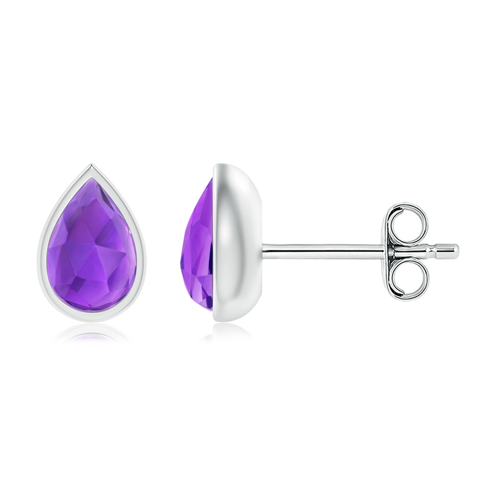 6x4mm AAA Pear-Shaped Amethyst Solitaire Stud Earrings in S999 Silver