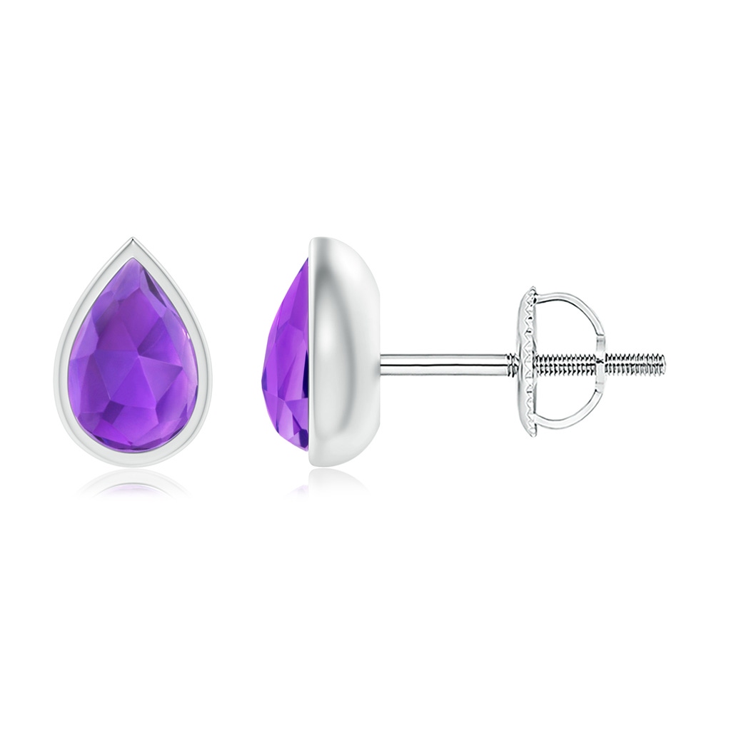6x4mm AAA Pear-Shaped Amethyst Solitaire Stud Earrings in White Gold