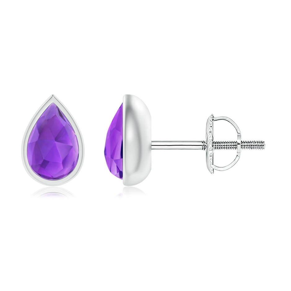 6x4mm AAA Pear-Shaped Amethyst Solitaire Stud Earrings in White Gold 