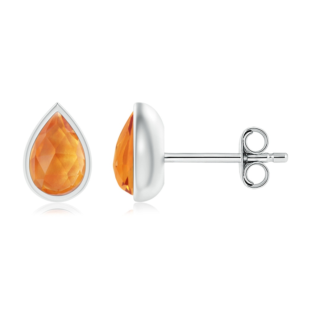 6x4mm AAA Pear-Shaped Citrine Solitaire Stud Earrings in S999 Silver