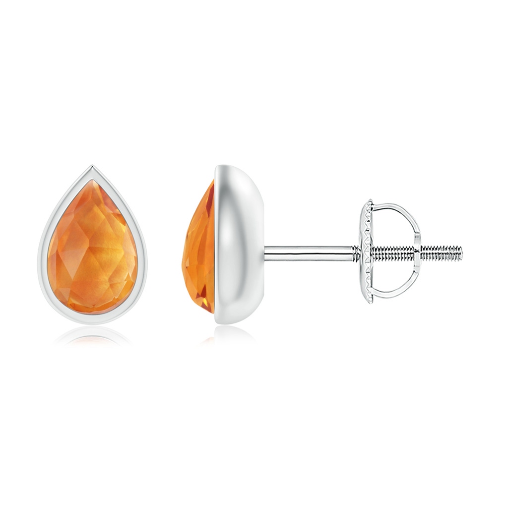 6x4mm AAA Pear-Shaped Citrine Solitaire Stud Earrings in White Gold