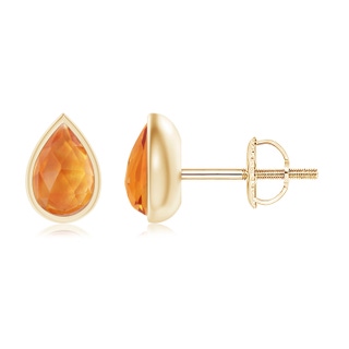 6x4mm AAA Pear-Shaped Citrine Solitaire Stud Earrings in Yellow Gold