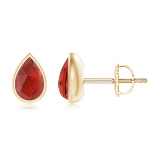 6x4mm AAA Pear-Shaped Garnet Solitaire Stud Earrings in 9K Yellow Gold