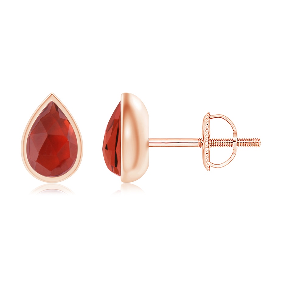 6x4mm AAA Pear-Shaped Garnet Solitaire Stud Earrings in Rose Gold 