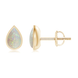 6x4mm AAA Pear-Shaped Opal Solitaire Stud Earrings in 9K Yellow Gold