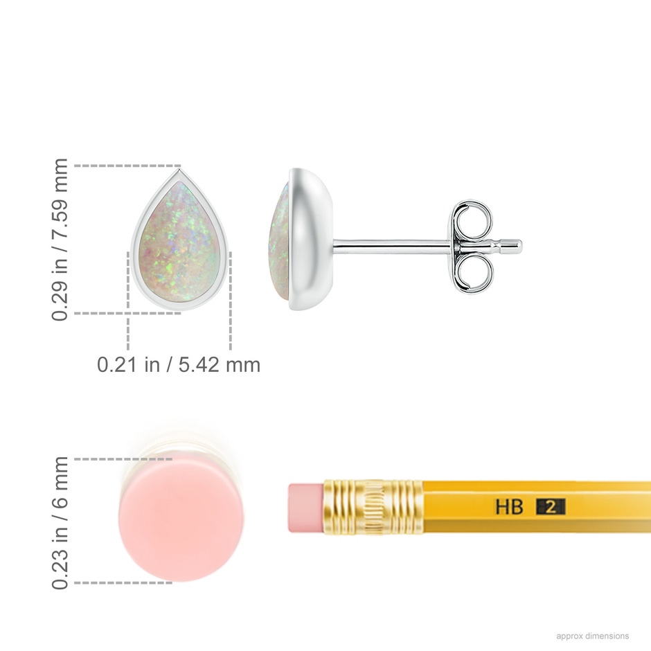 6x4mm AAA Pear-Shaped Opal Solitaire Stud Earrings in S999 Silver ruler